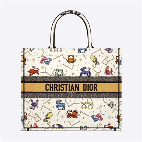 dior book tote latte multicolor dior zodiac embroidery|dior zodiac prints.